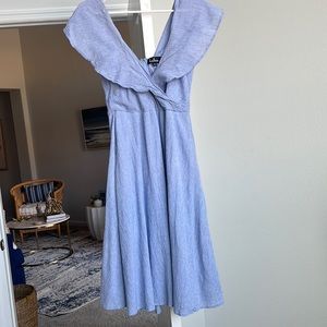 LULUS Yacht Rock Blue and White Striped Off-the-Shoulder Midi Dress Size L
